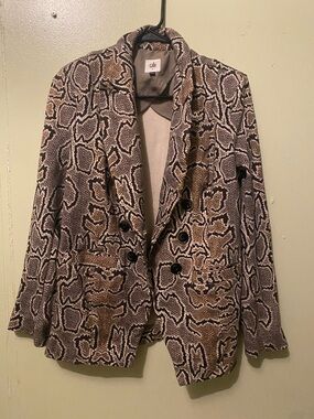 CAbi Brown and Cream Snake-Print Double-Breasted Blazer